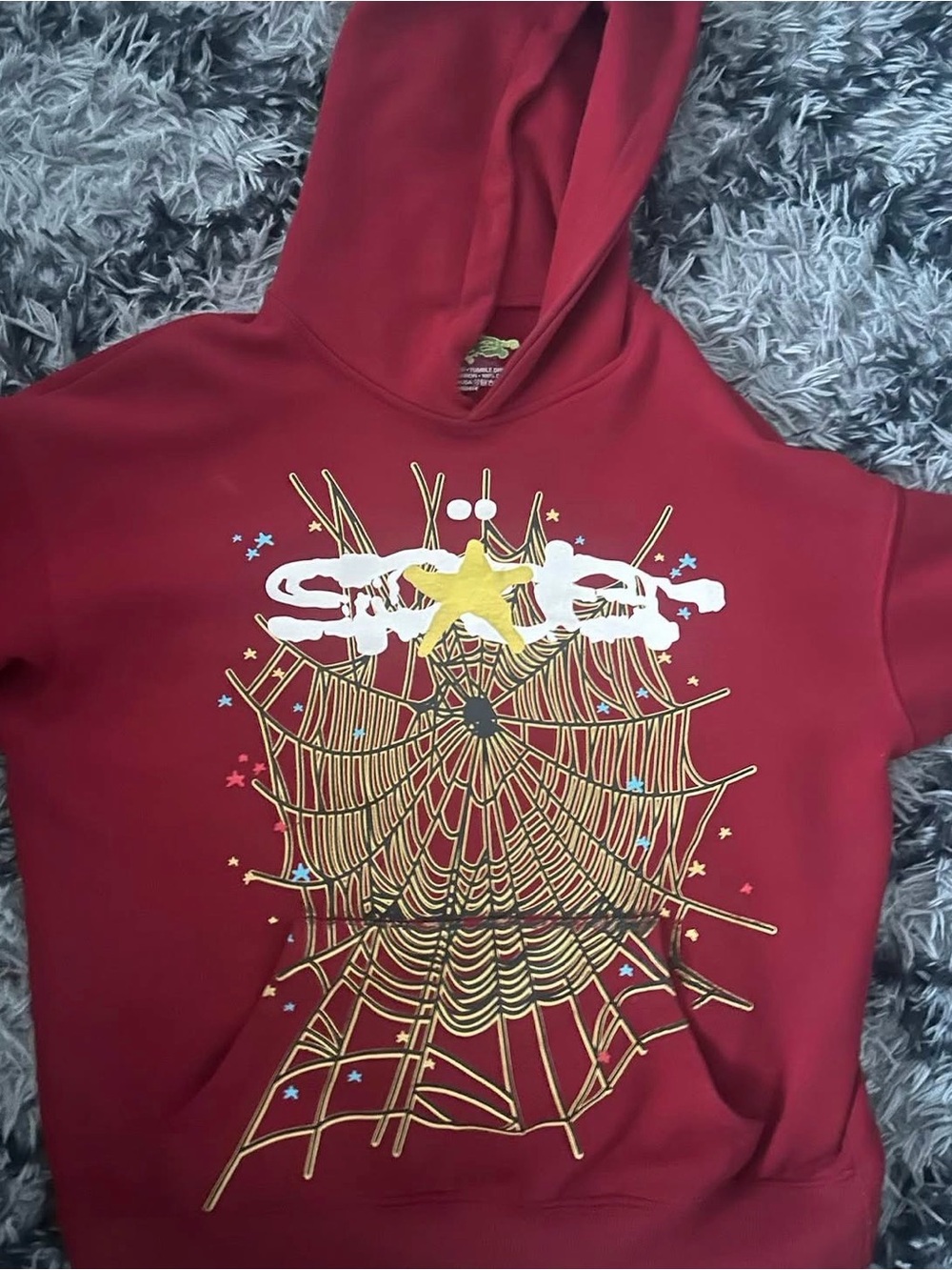 Red Hoodie with Gold Spiderweb Graphic